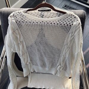 Blanc Noir Cream Sweater with Lace-Up Accents
